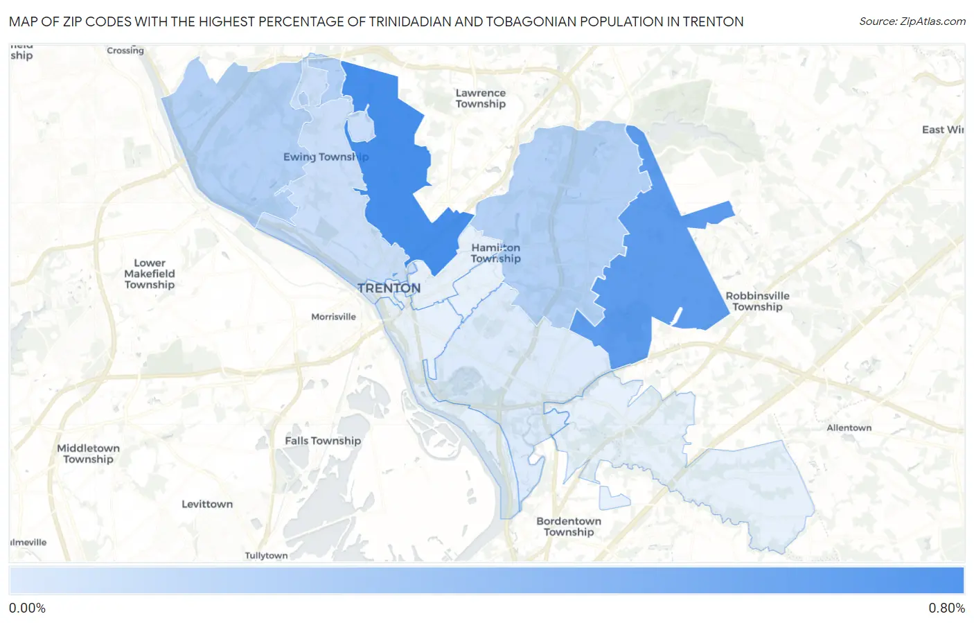 Zip Codes with the Highest Percentage of Trinidadian and Tobagonian Population in Trenton Map
