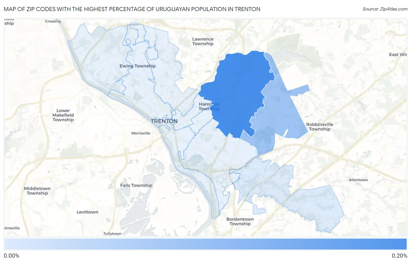 Zip Codes with the Highest Percentage of Uruguayan Population in Trenton Map