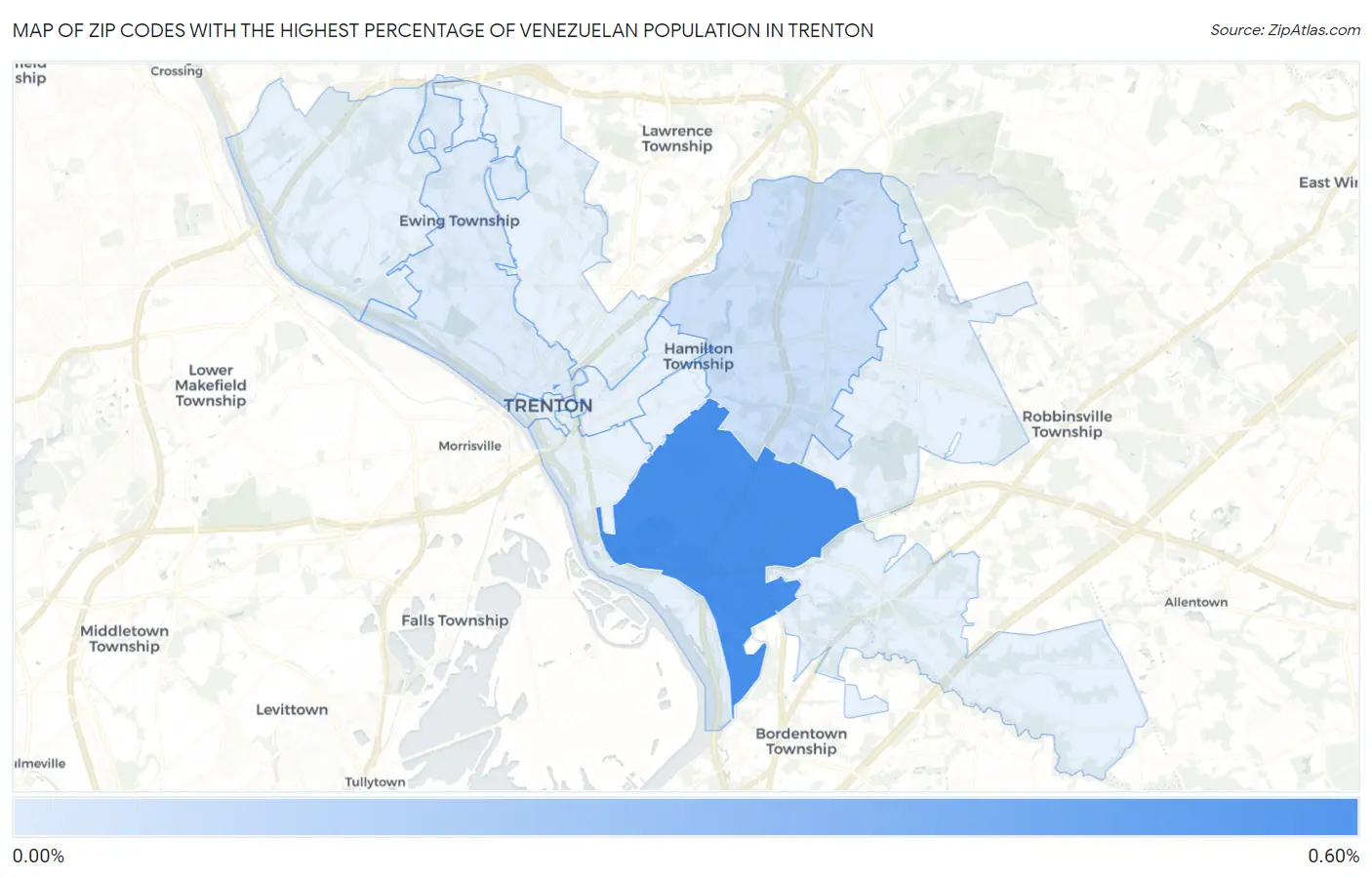 Zip Codes with the Highest Percentage of Venezuelan Population in Trenton Map
