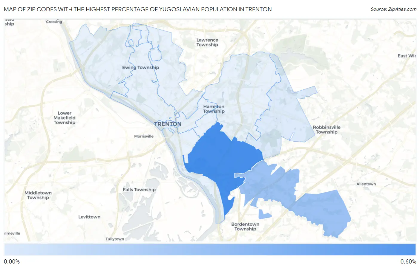 Zip Codes with the Highest Percentage of Yugoslavian Population in Trenton Map