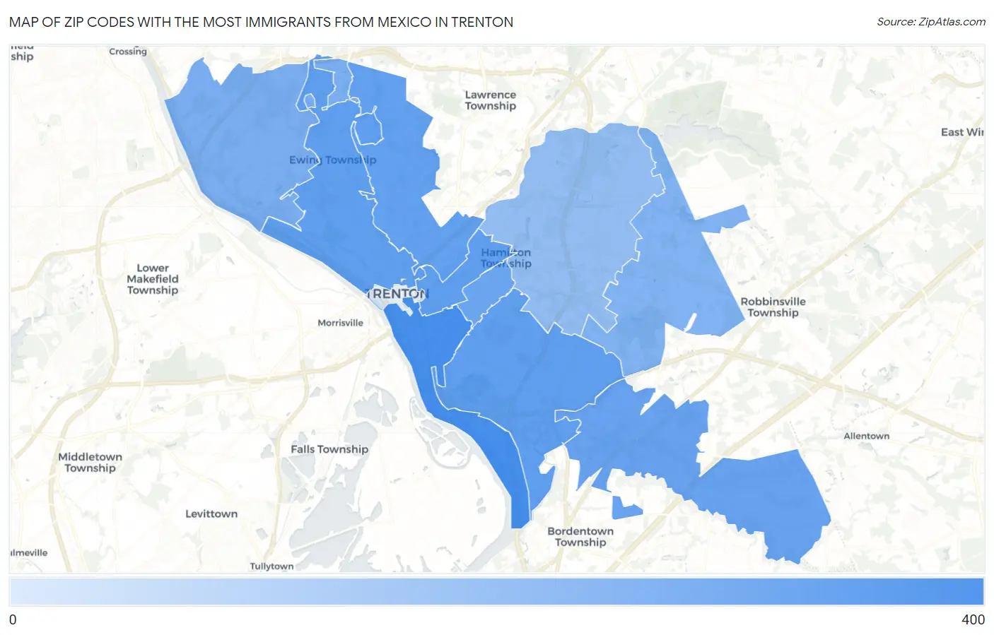 Zip Codes with the Most Immigrants from Mexico in Trenton Map