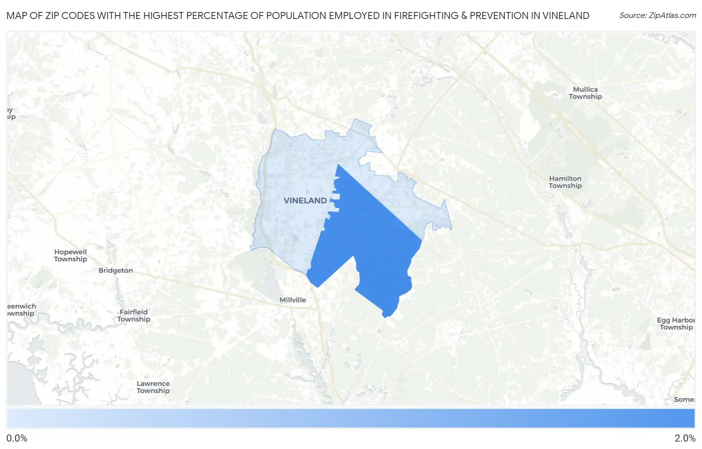 Zip Codes with the Highest Percentage of Population Employed in Firefighting & Prevention in Vineland Map