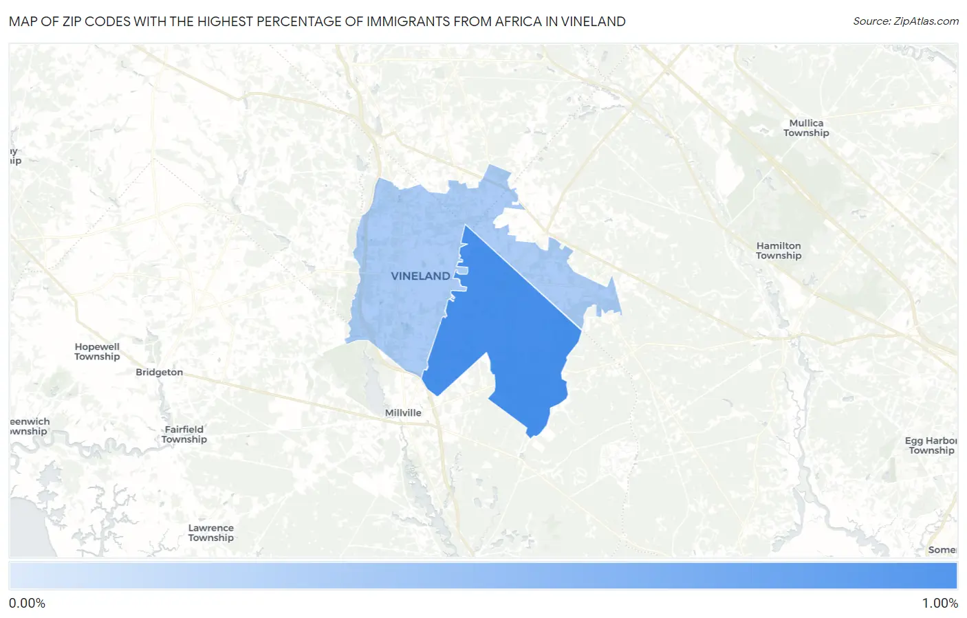 Zip Codes with the Highest Percentage of Immigrants from Africa in Vineland Map