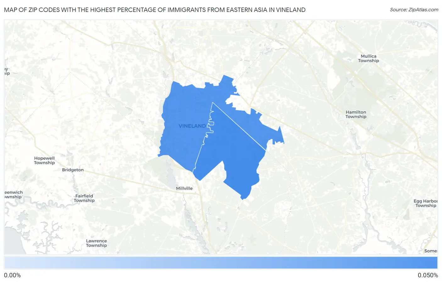 Zip Codes with the Highest Percentage of Immigrants from Eastern Asia in Vineland Map