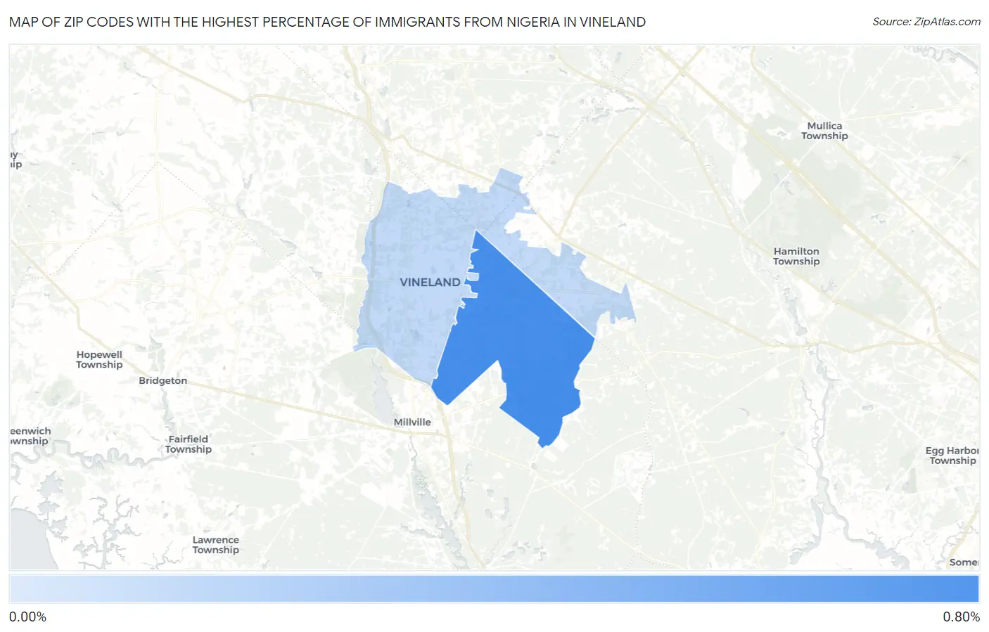 Zip Codes with the Highest Percentage of Immigrants from Nigeria in Vineland Map