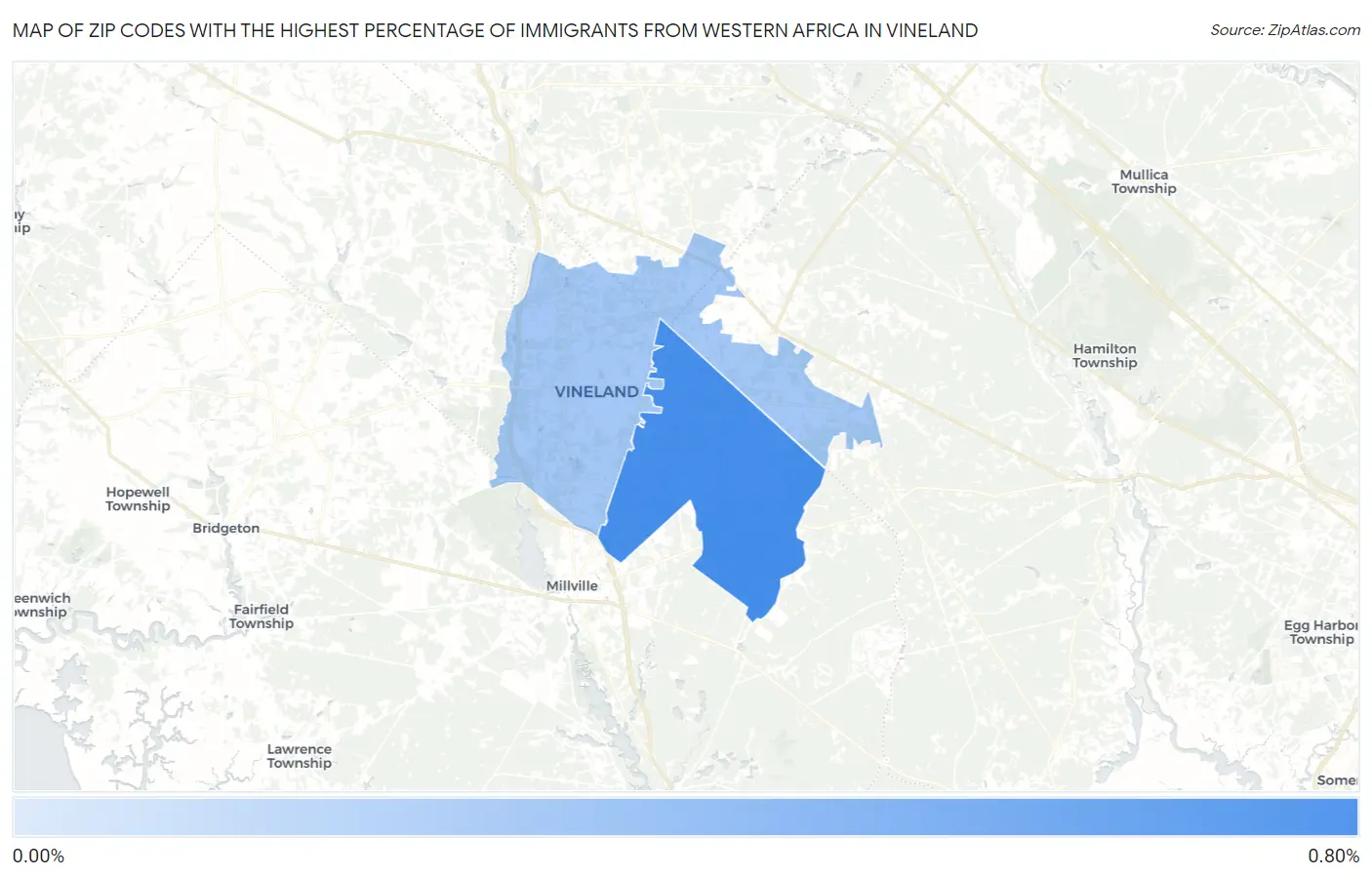 Zip Codes with the Highest Percentage of Immigrants from Western Africa in Vineland Map