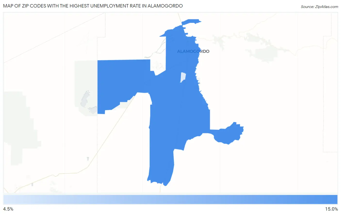 Zip Codes with the Highest Unemployment Rate in Alamogordo Map