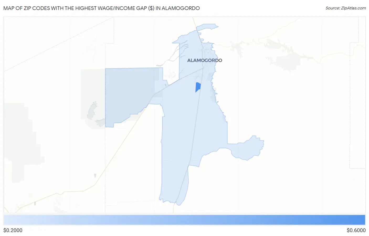 Zip Codes with the Highest Wage/Income Gap ($) in Alamogordo Map