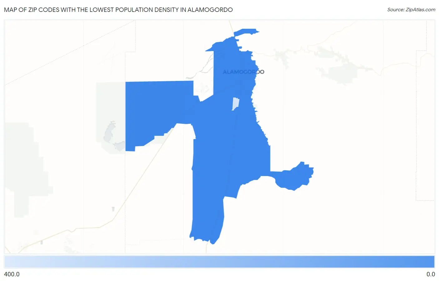 Zip Codes with the Lowest Population Density in Alamogordo Map