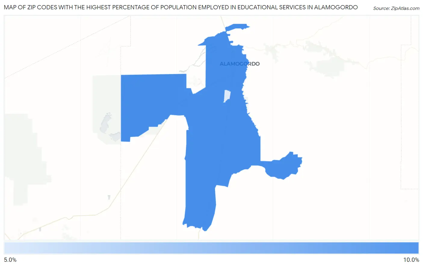 Zip Codes with the Highest Percentage of Population Employed in Educational Services in Alamogordo Map