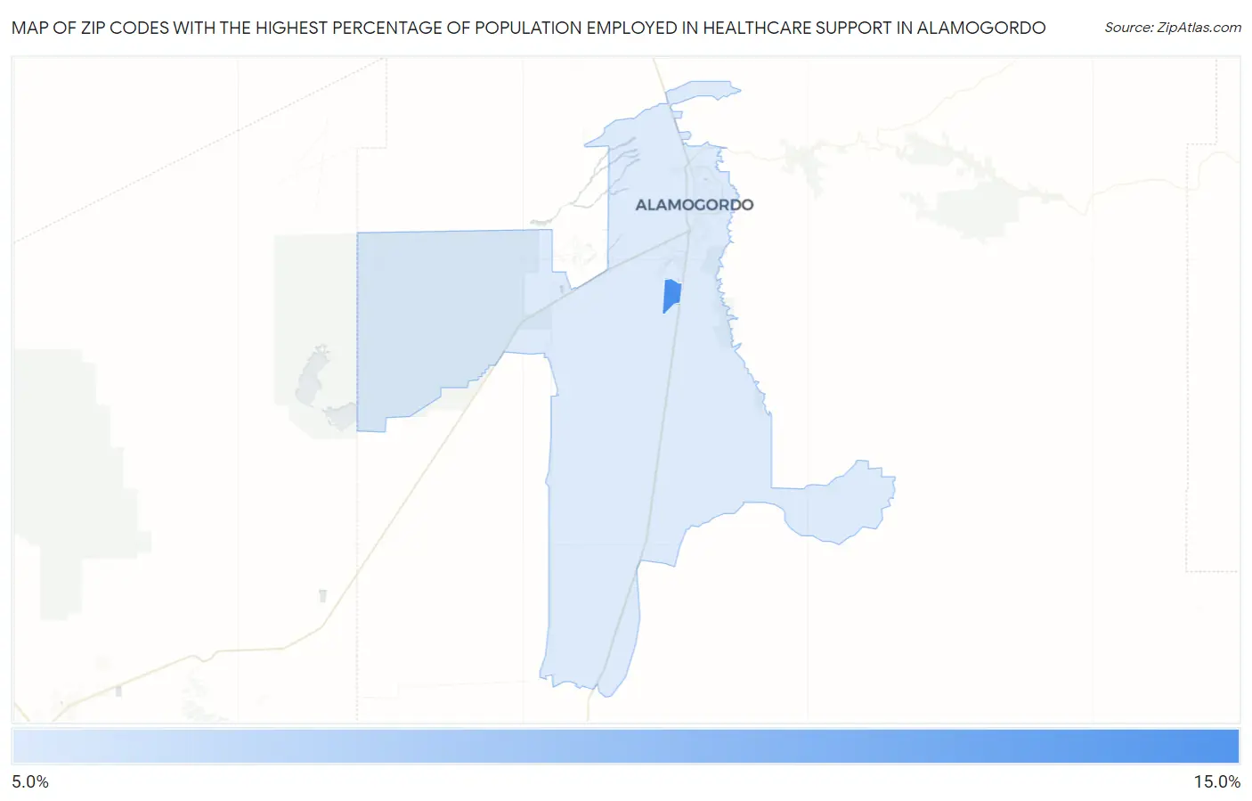 Zip Codes with the Highest Percentage of Population Employed in Healthcare Support in Alamogordo Map