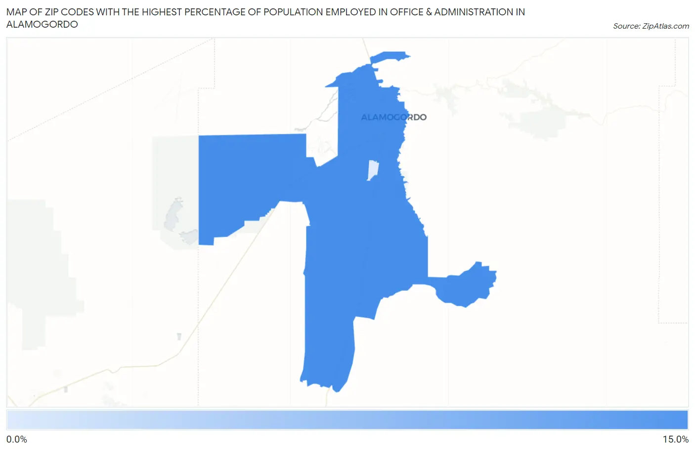Zip Codes with the Highest Percentage of Population Employed in Office & Administration in Alamogordo Map