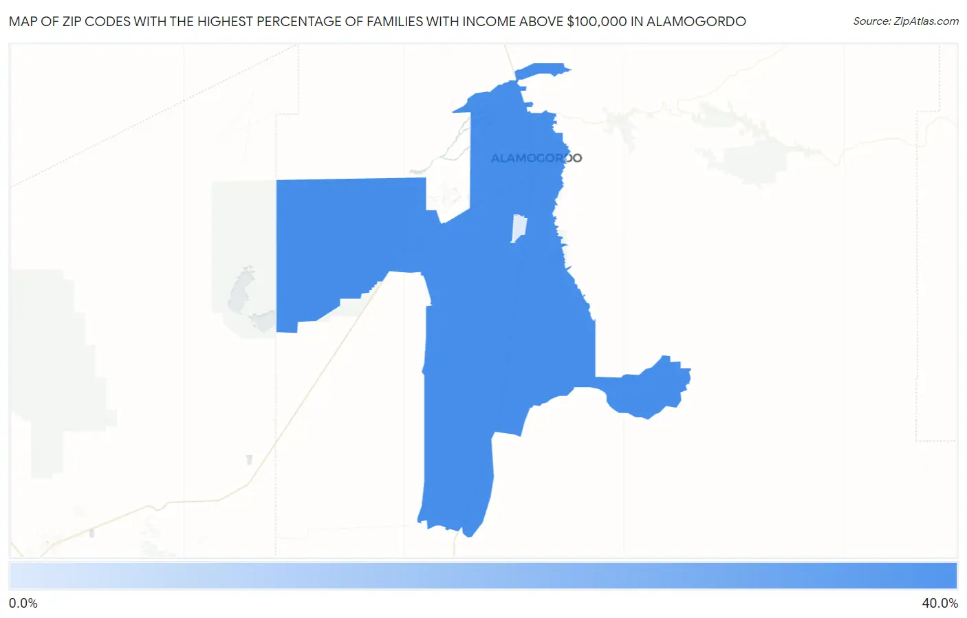 Zip Codes with the Highest Percentage of Families with Income Above $100,000 in Alamogordo Map