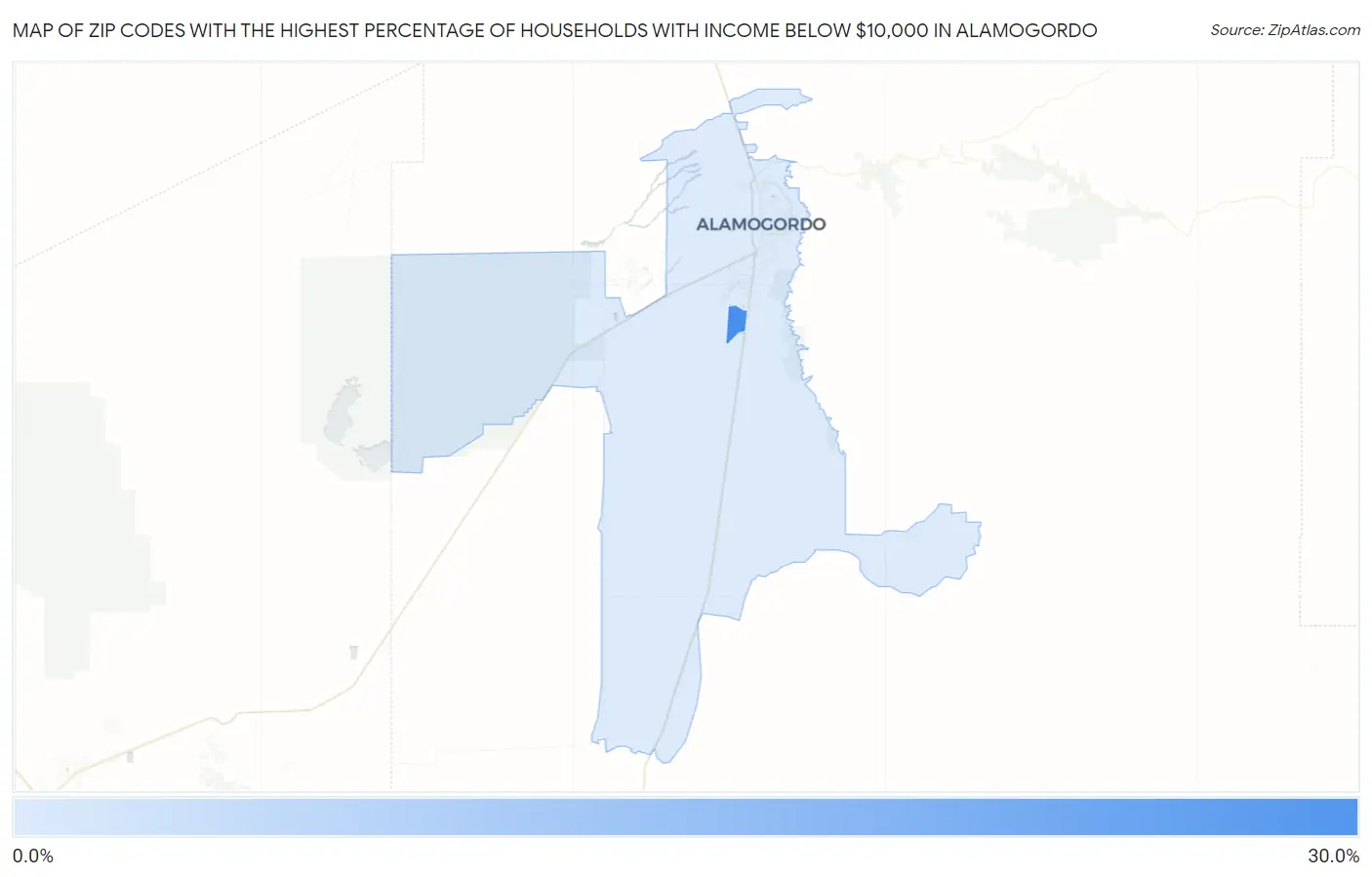 Zip Codes with the Highest Percentage of Households with Income Below $10,000 in Alamogordo Map