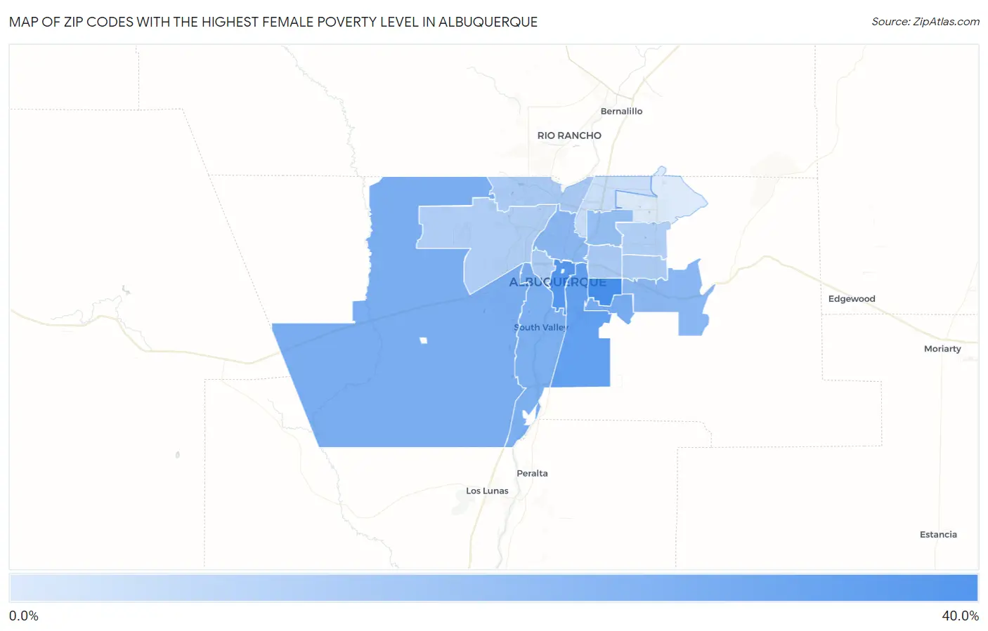 Zip Codes with the Highest Female Poverty Level in Albuquerque Map