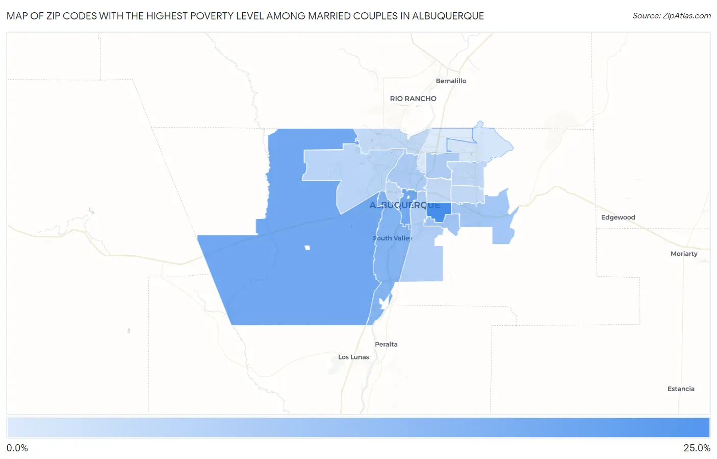 Zip Codes with the Highest Poverty Level Among Married Couples in Albuquerque Map