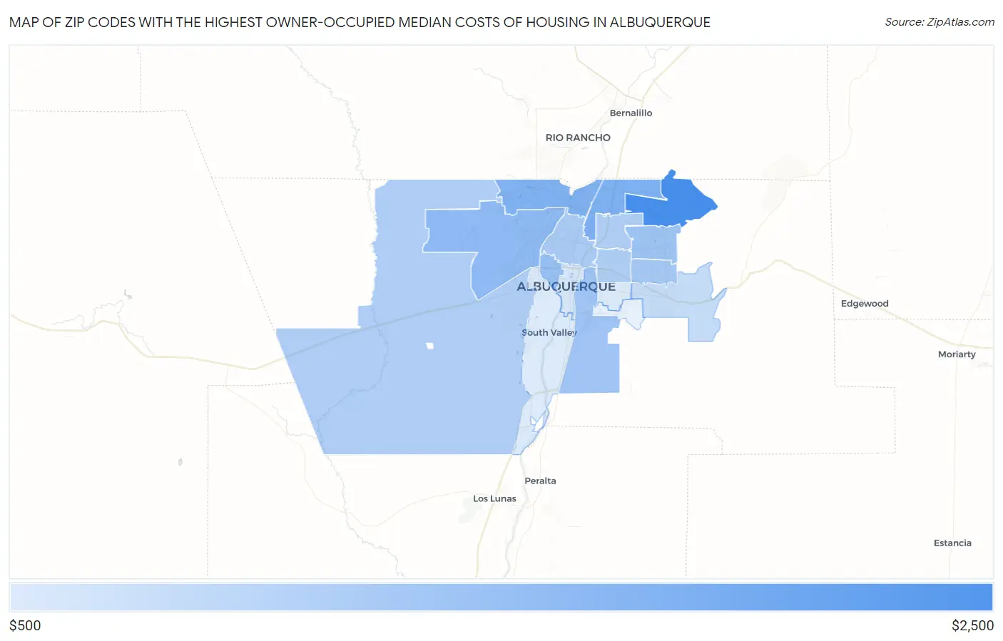 Zip Codes with the Highest Owner-Occupied Median Costs of Housing in Albuquerque Map