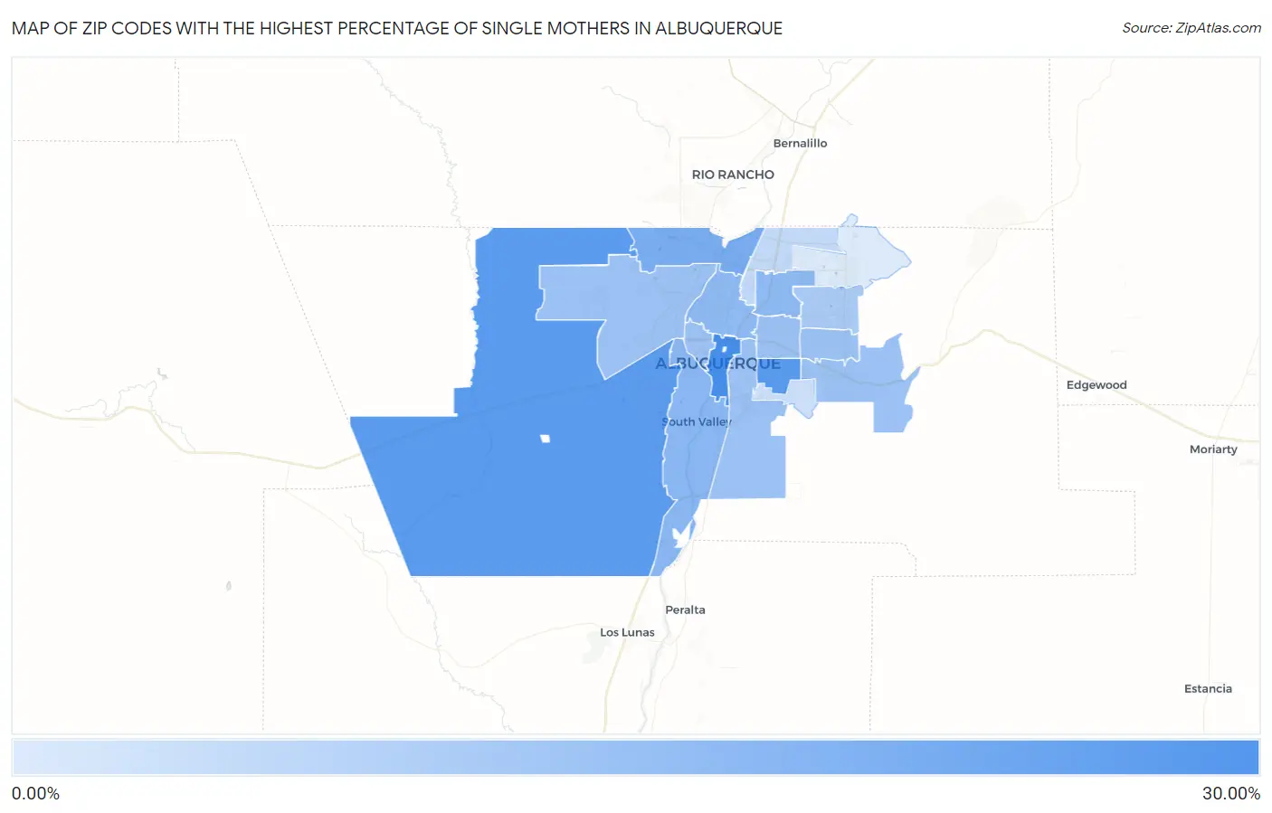 Zip Codes with the Highest Percentage of Single Mothers in Albuquerque Map