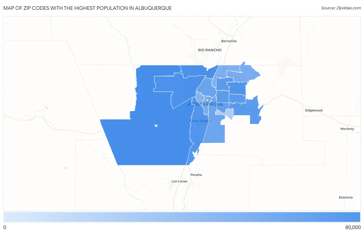 Zip Codes with the Highest Population in Albuquerque Map