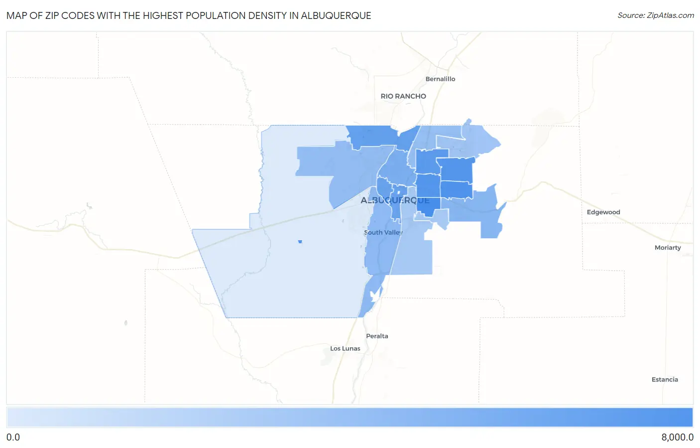 Zip Codes with the Highest Population Density in Albuquerque Map