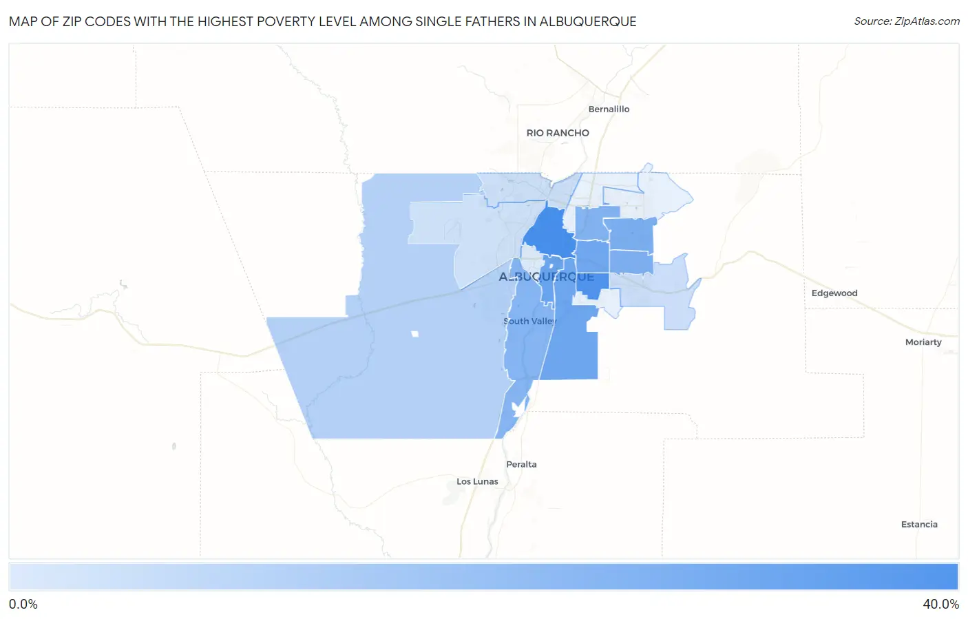 Zip Codes with the Highest Poverty Level Among Single Fathers in Albuquerque Map