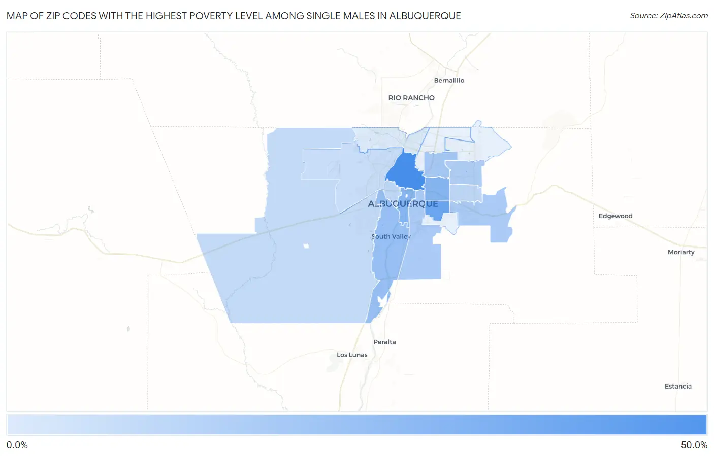 Zip Codes with the Highest Poverty Level Among Single Males in Albuquerque Map