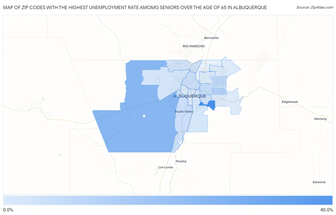 Zip Codes with the Highest Unemployment Rate Amomg Seniors Over the Age of 65 in Albuquerque Map