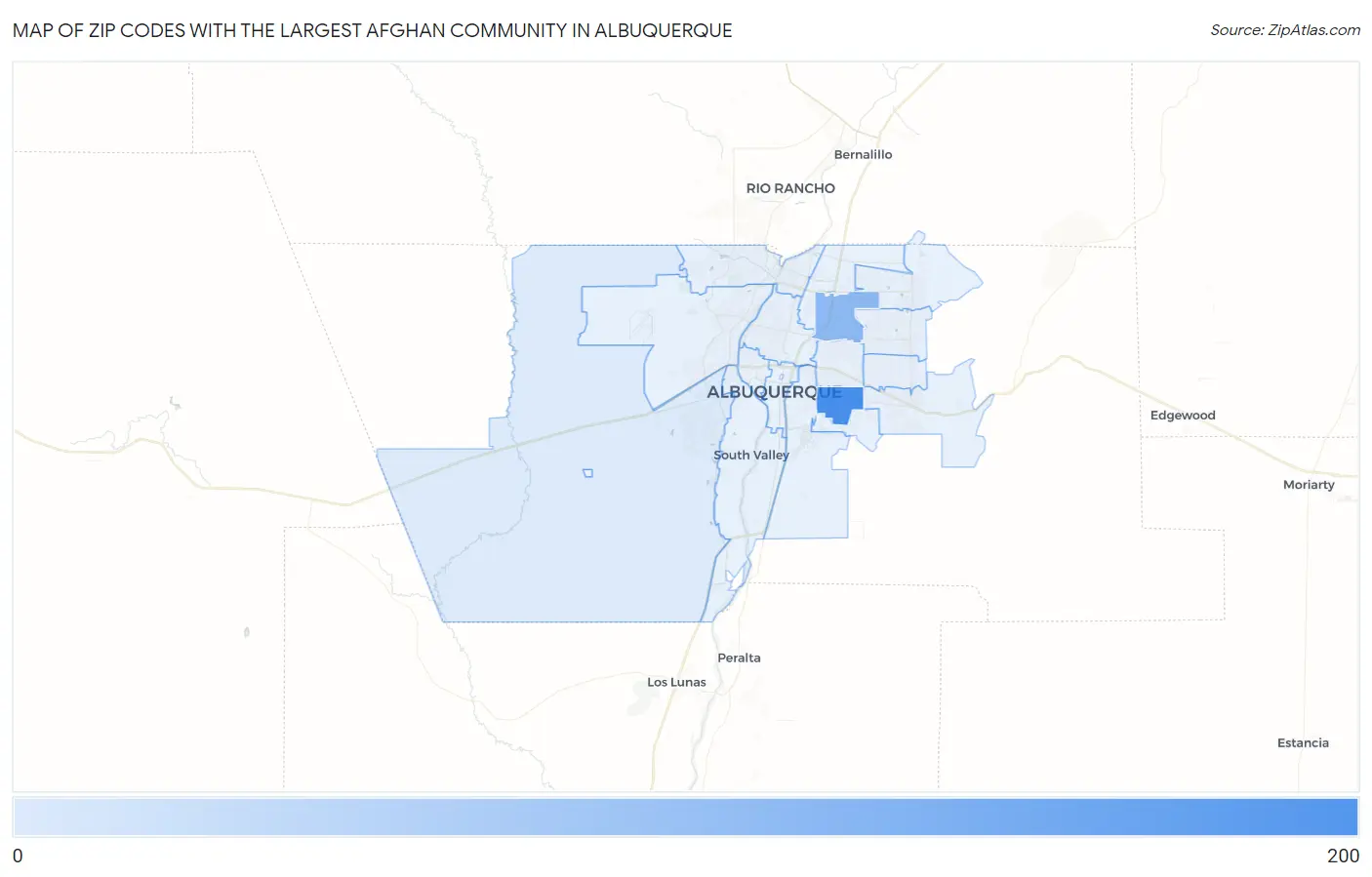 Zip Codes with the Largest Afghan Community in Albuquerque Map