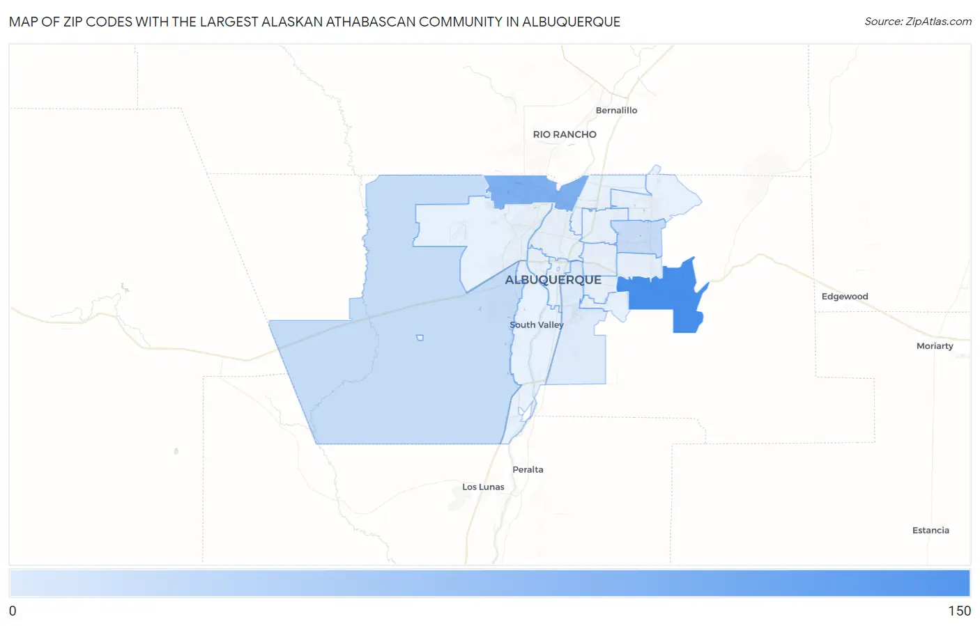 Zip Codes with the Largest Alaskan Athabascan Community in Albuquerque Map