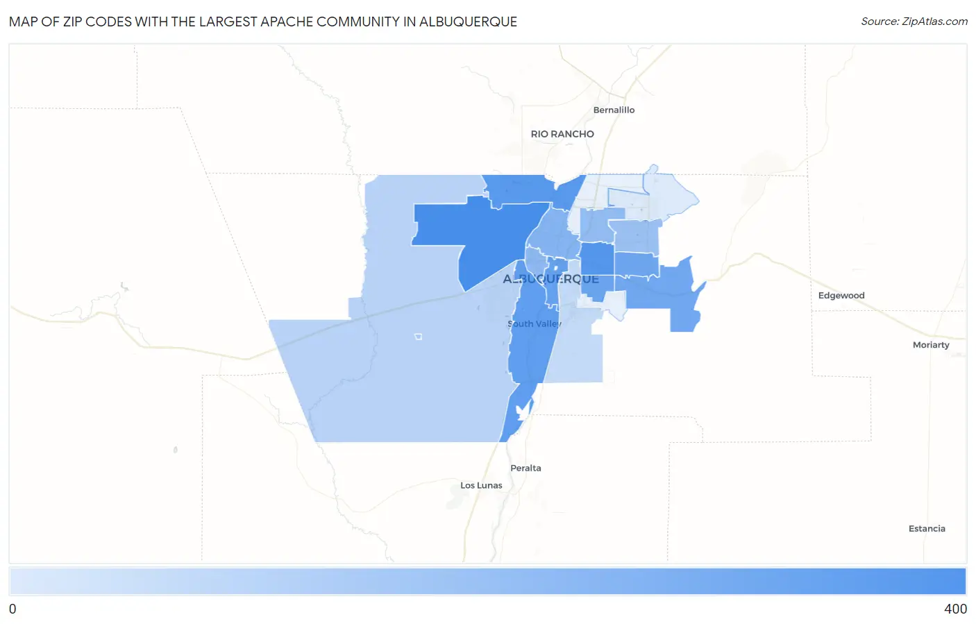 Zip Codes with the Largest Apache Community in Albuquerque Map