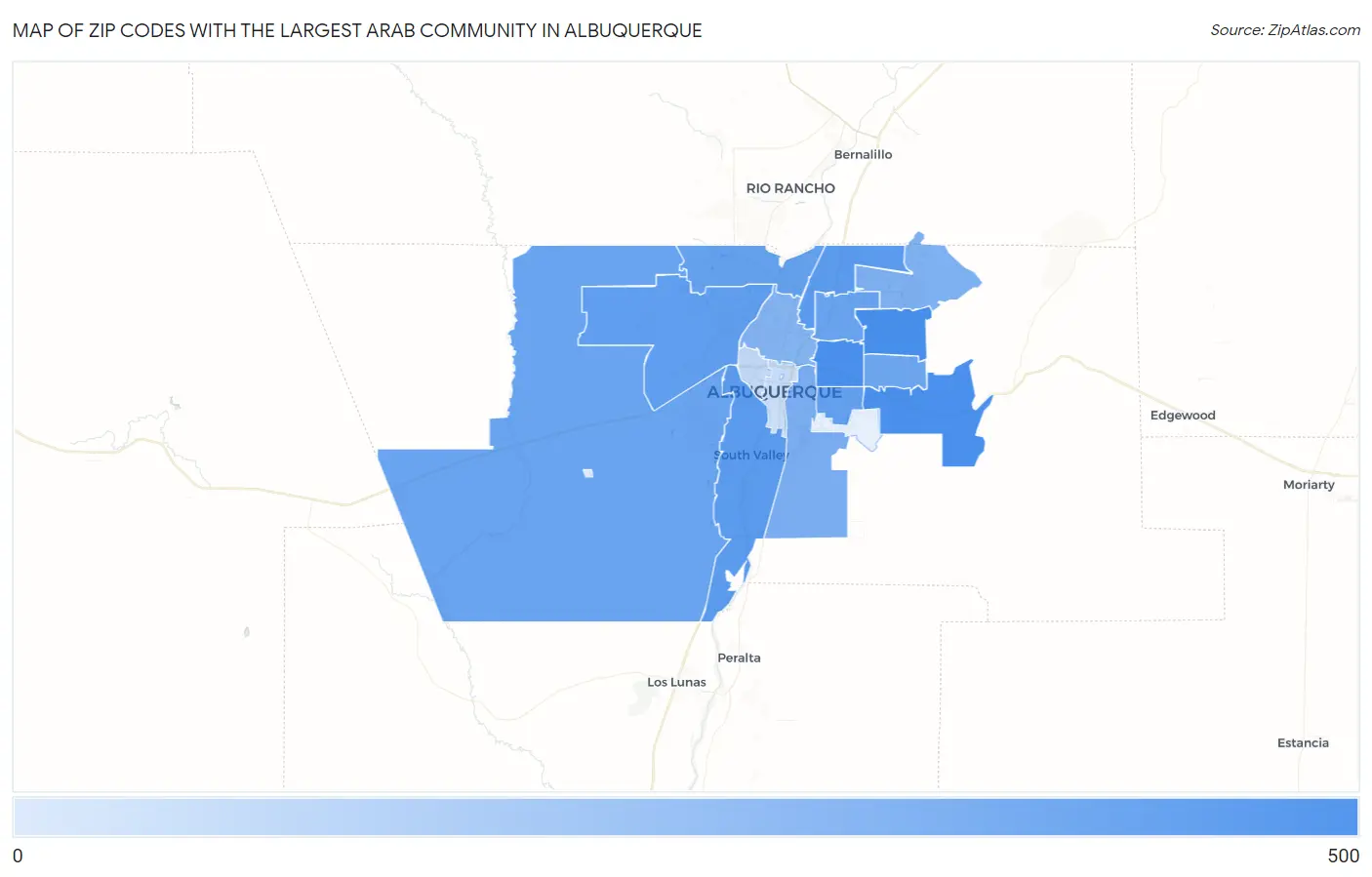 Zip Codes with the Largest Arab Community in Albuquerque Map