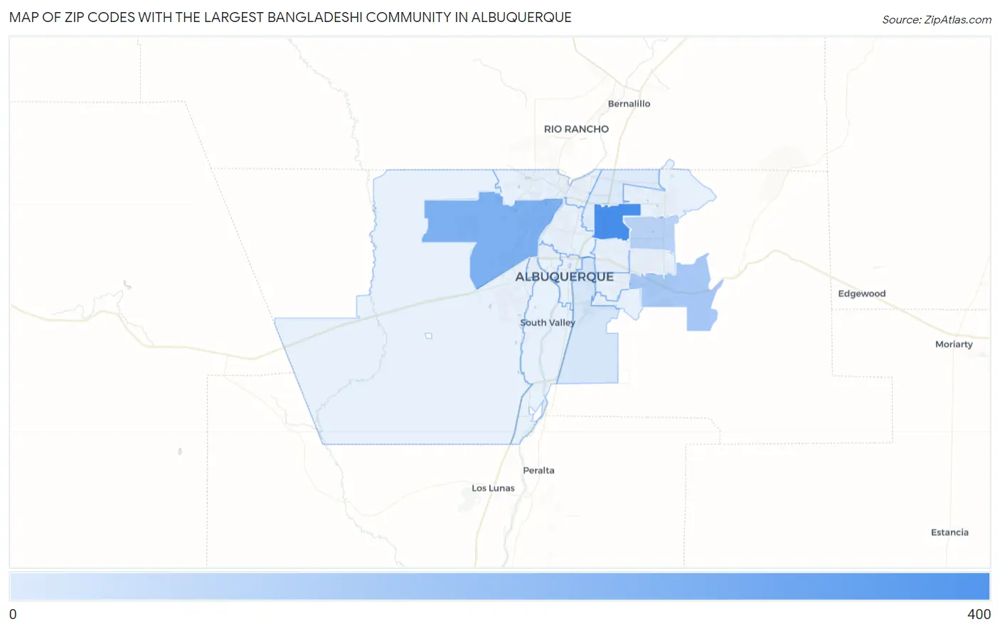 Zip Codes with the Largest Bangladeshi Community in Albuquerque Map