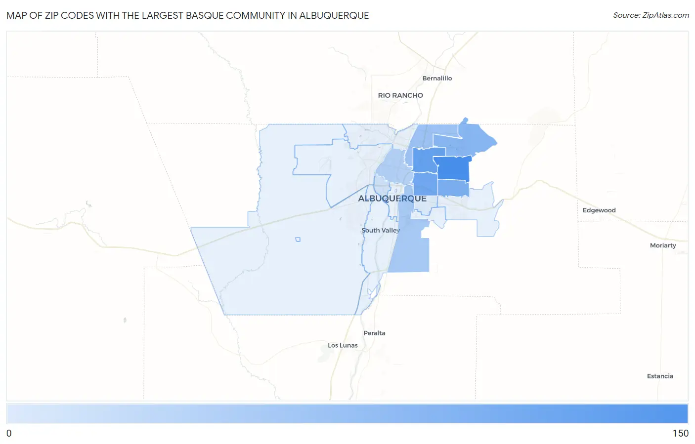 Zip Codes with the Largest Basque Community in Albuquerque Map