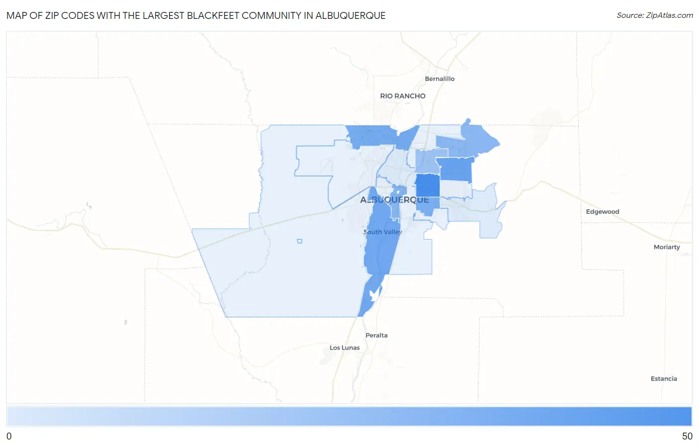 Zip Codes with the Largest Blackfeet Community in Albuquerque Map