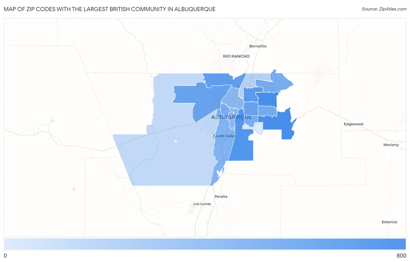 Zip Codes with the Largest British Community in Albuquerque Map