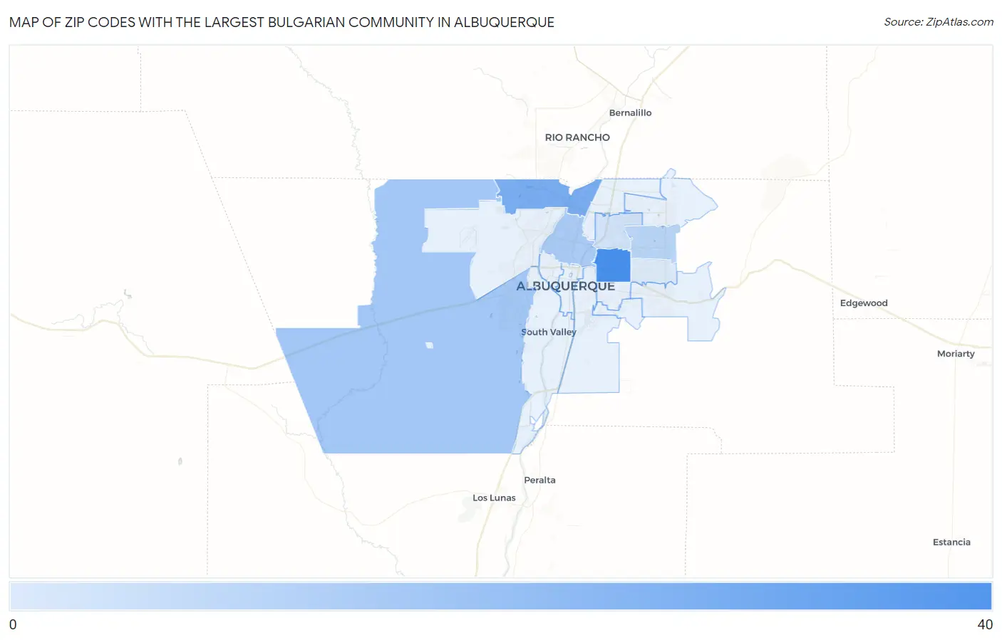 Zip Codes with the Largest Bulgarian Community in Albuquerque Map