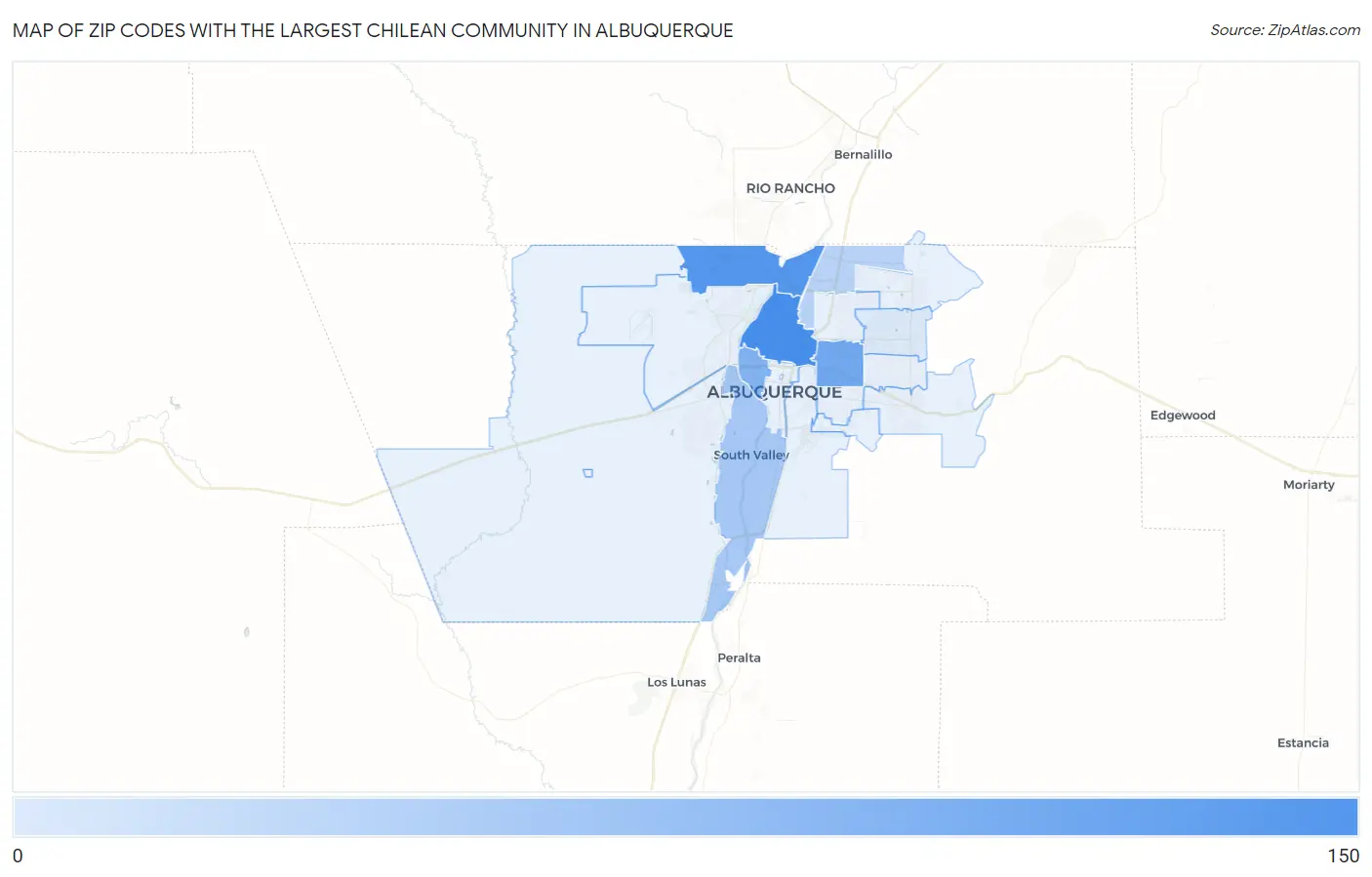 Zip Codes with the Largest Chilean Community in Albuquerque Map
