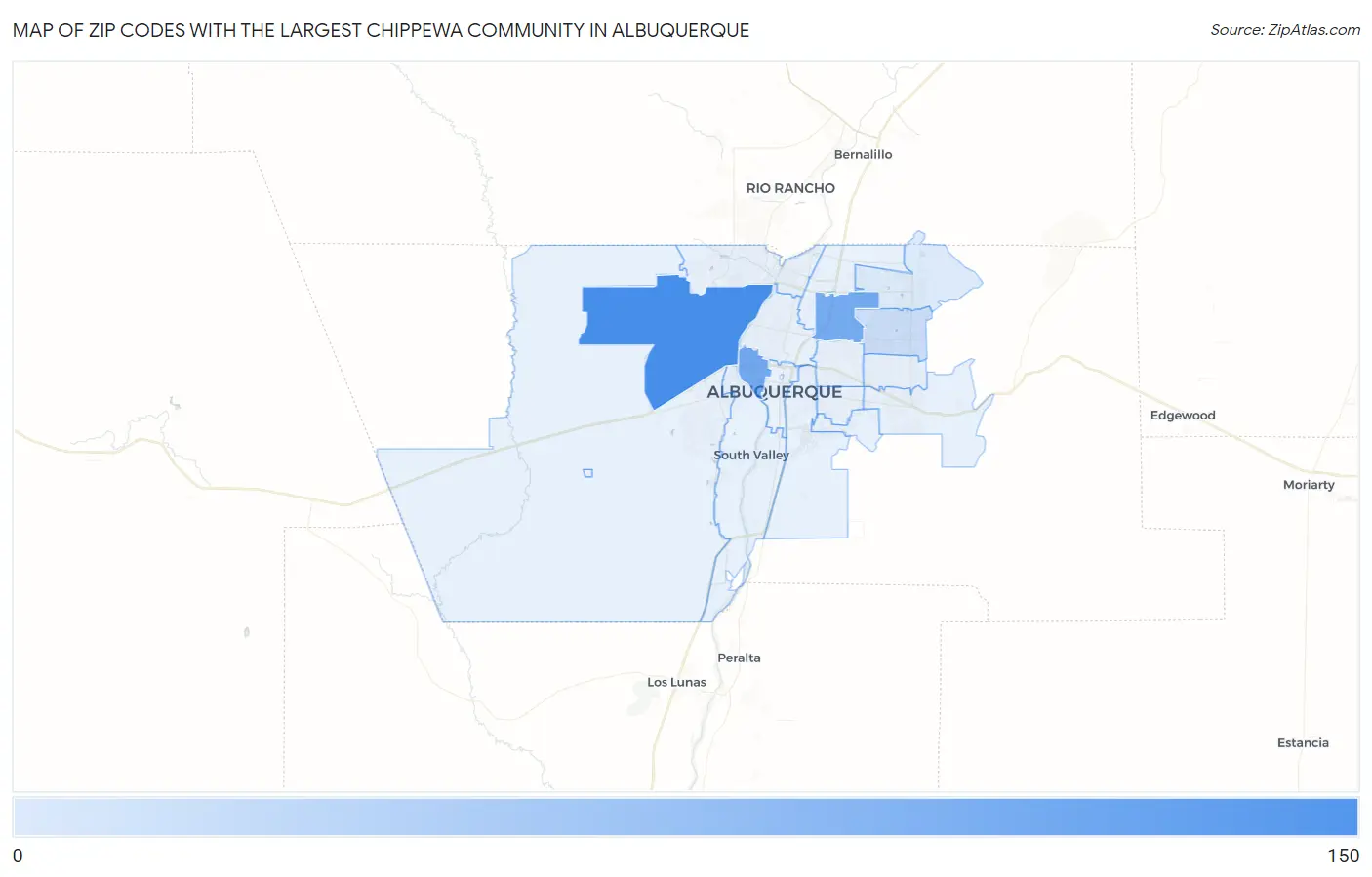 Zip Codes with the Largest Chippewa Community in Albuquerque Map