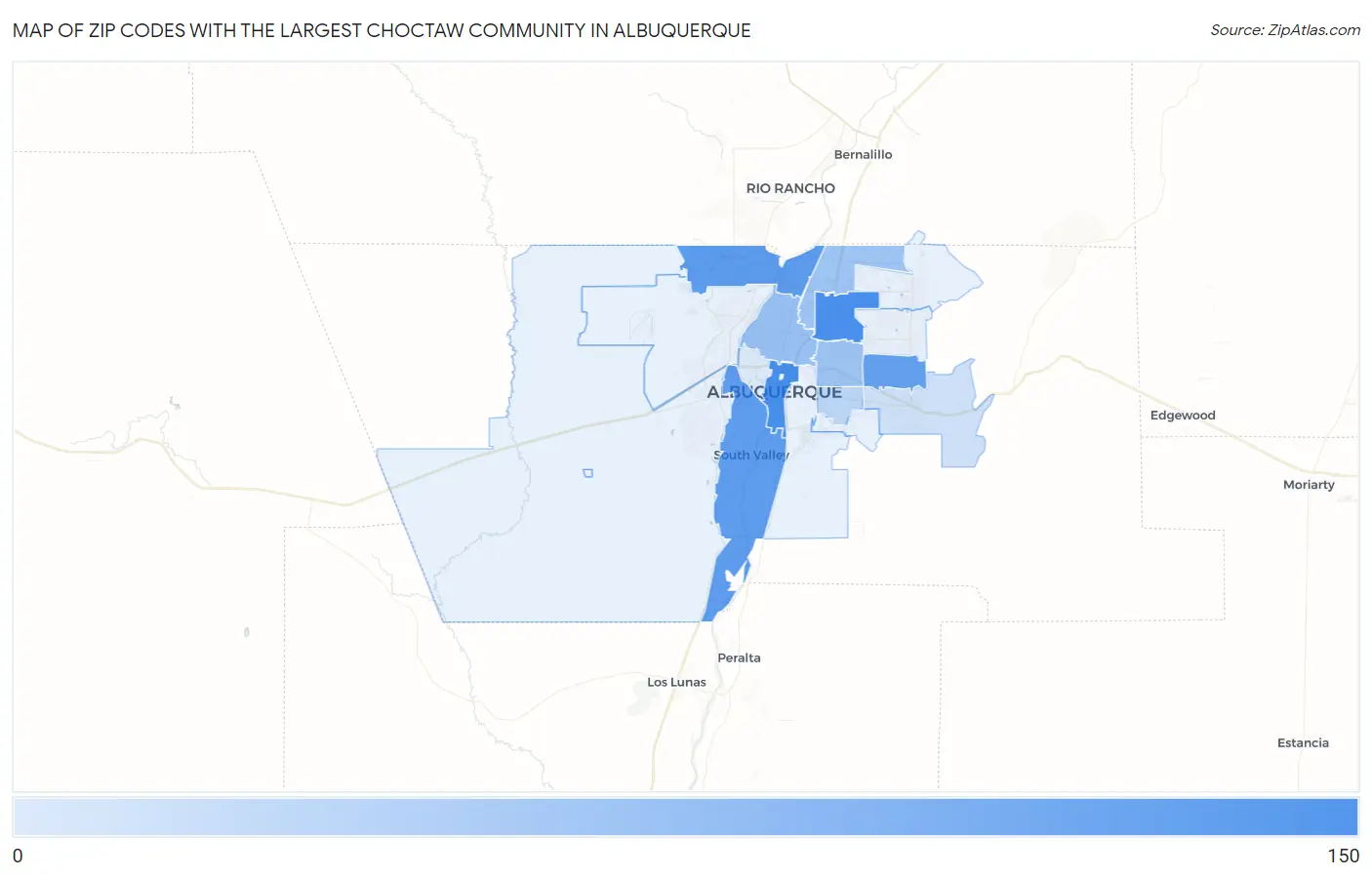Zip Codes with the Largest Choctaw Community in Albuquerque Map
