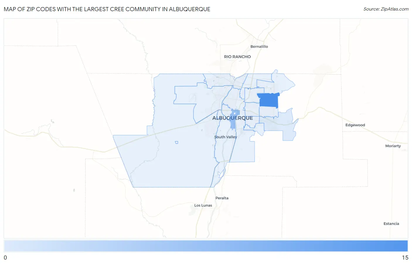 Zip Codes with the Largest Cree Community in Albuquerque Map