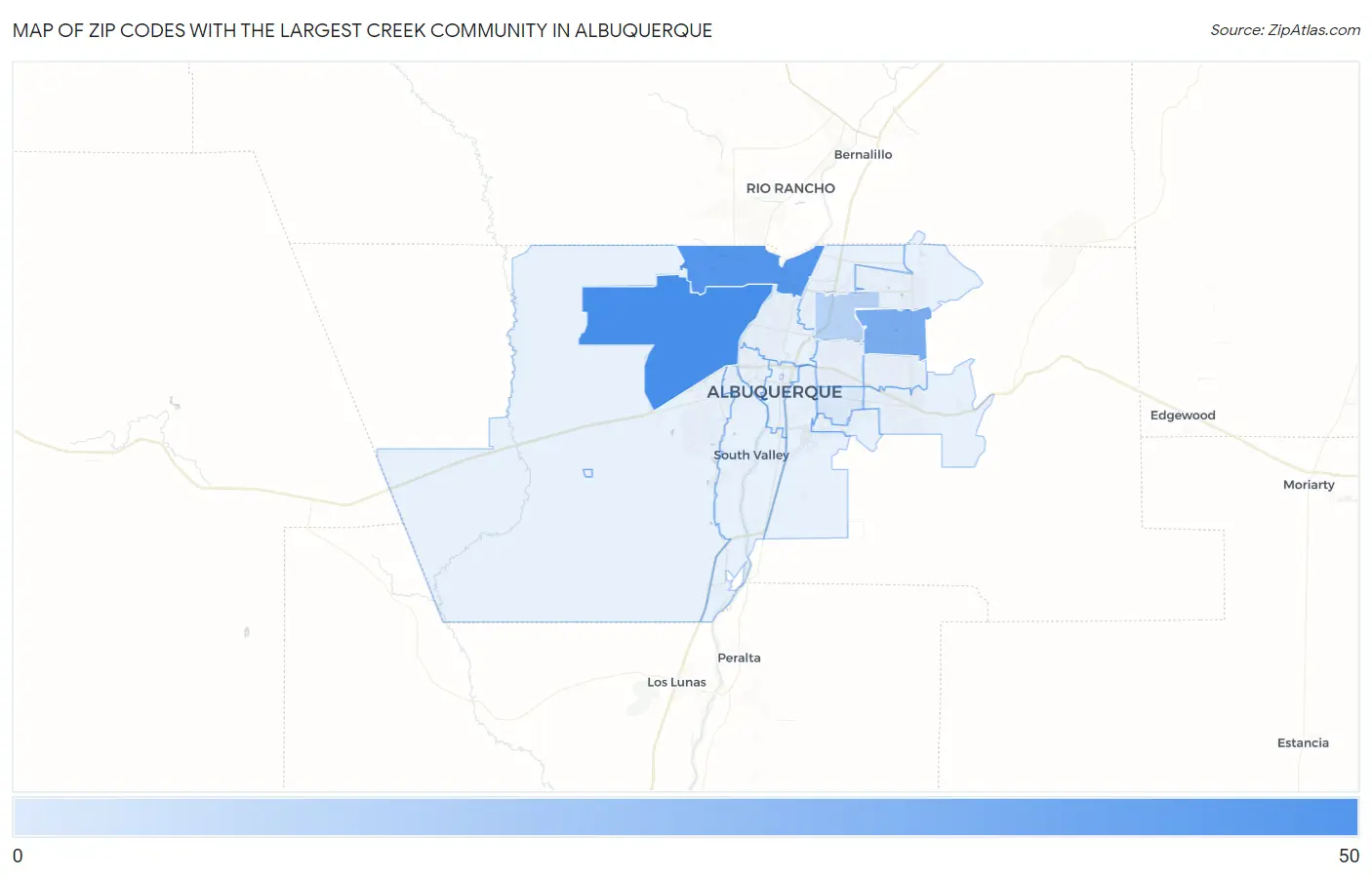 Zip Codes with the Largest Creek Community in Albuquerque Map