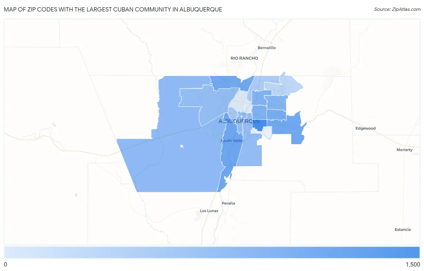 Zip Codes with the Largest Cuban Community in Albuquerque Map