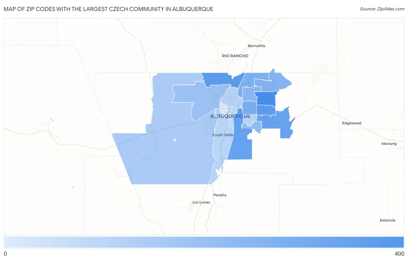 Zip Codes with the Largest Czech Community in Albuquerque Map