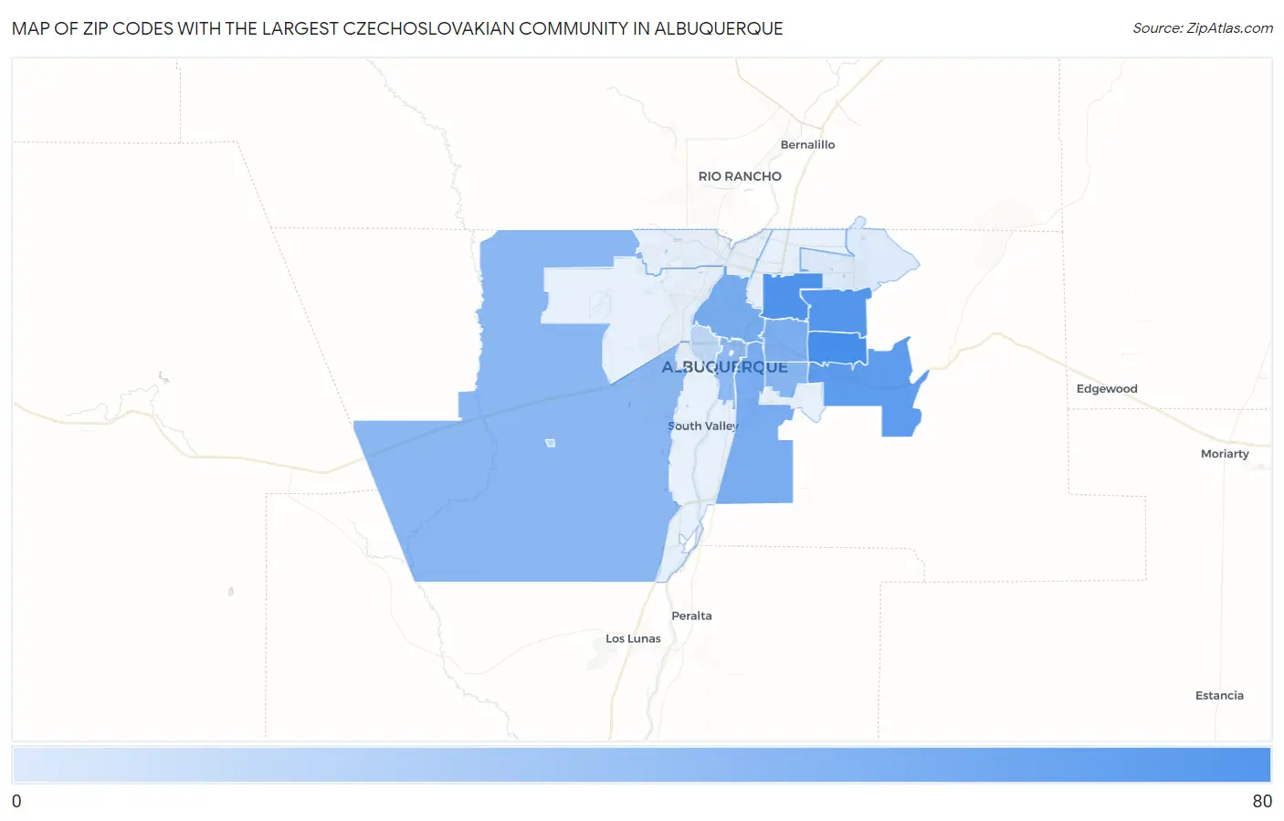 Zip Codes with the Largest Czechoslovakian Community in Albuquerque Map