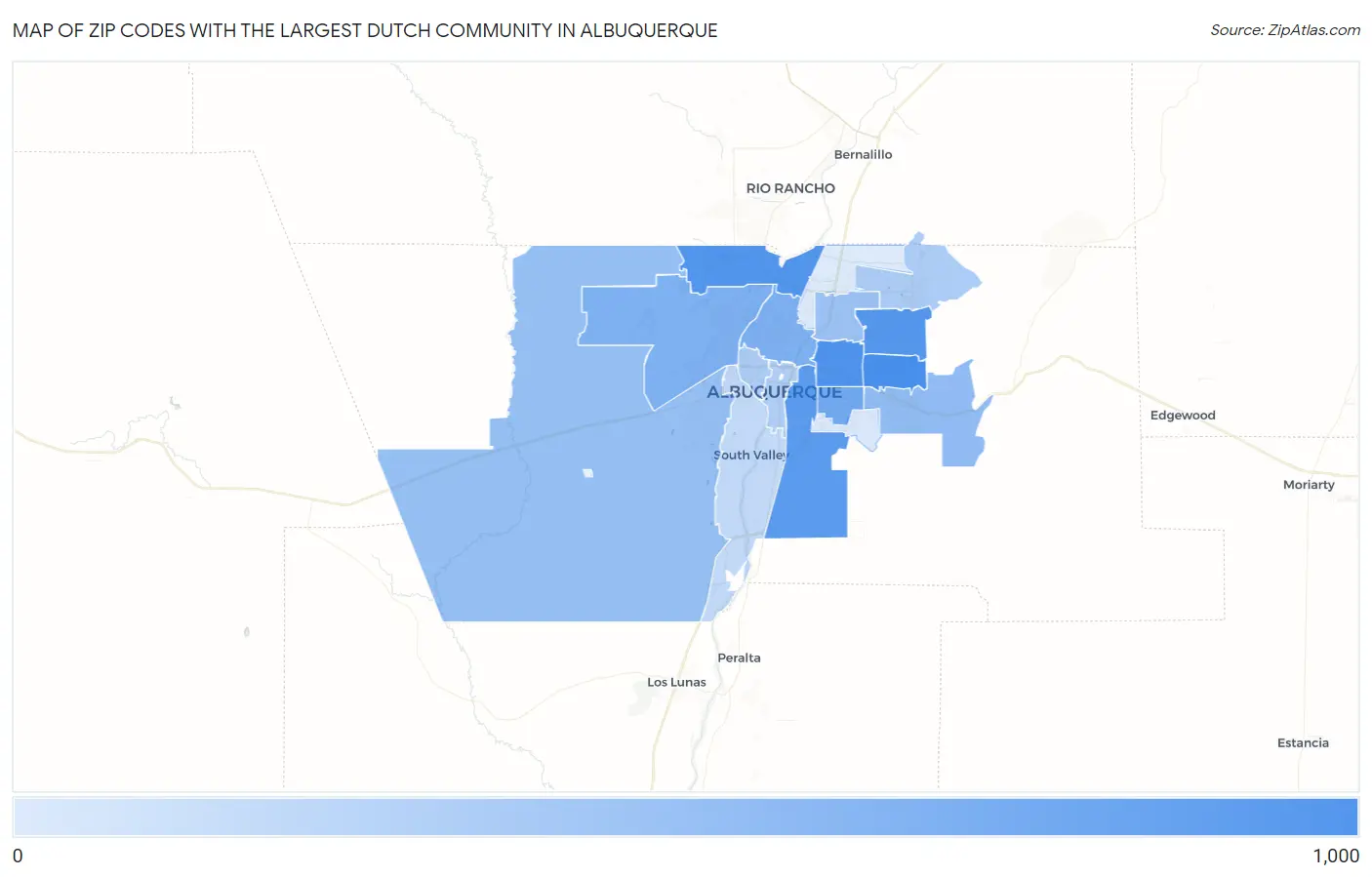 Zip Codes with the Largest Dutch Community in Albuquerque Map