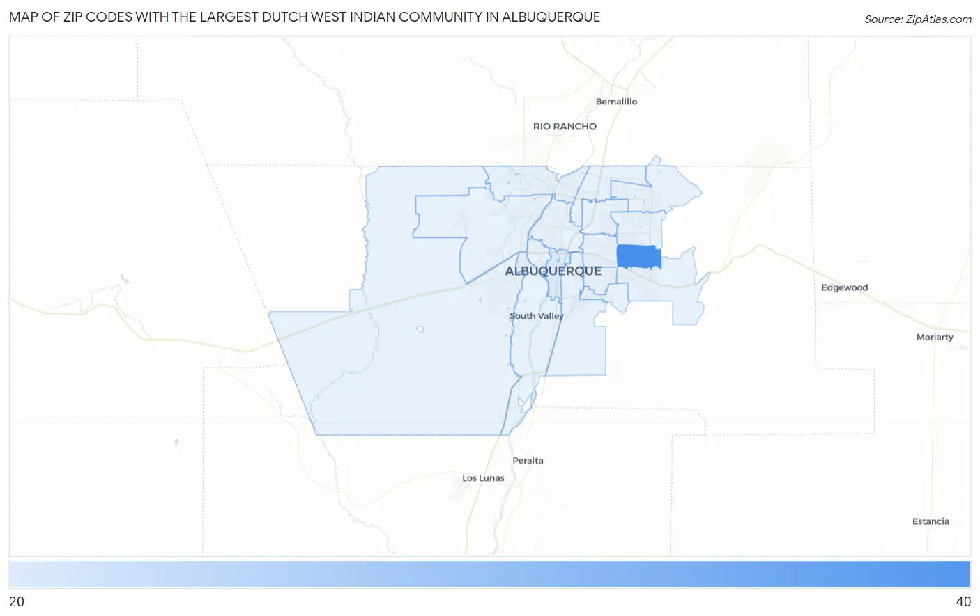 Zip Codes with the Largest Dutch West Indian Community in Albuquerque Map