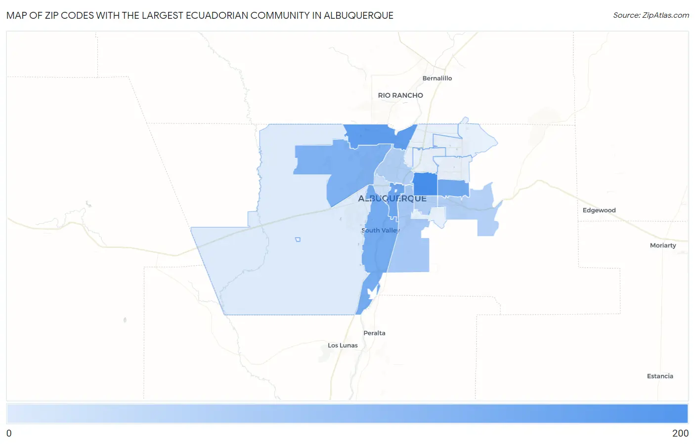 Zip Codes with the Largest Ecuadorian Community in Albuquerque Map