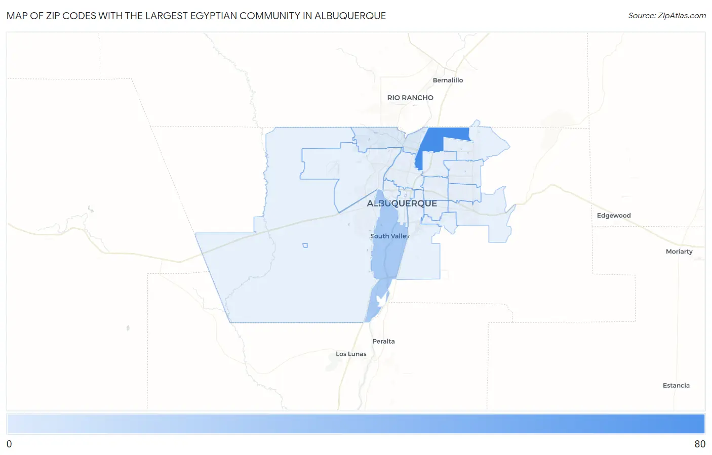 Zip Codes with the Largest Egyptian Community in Albuquerque Map