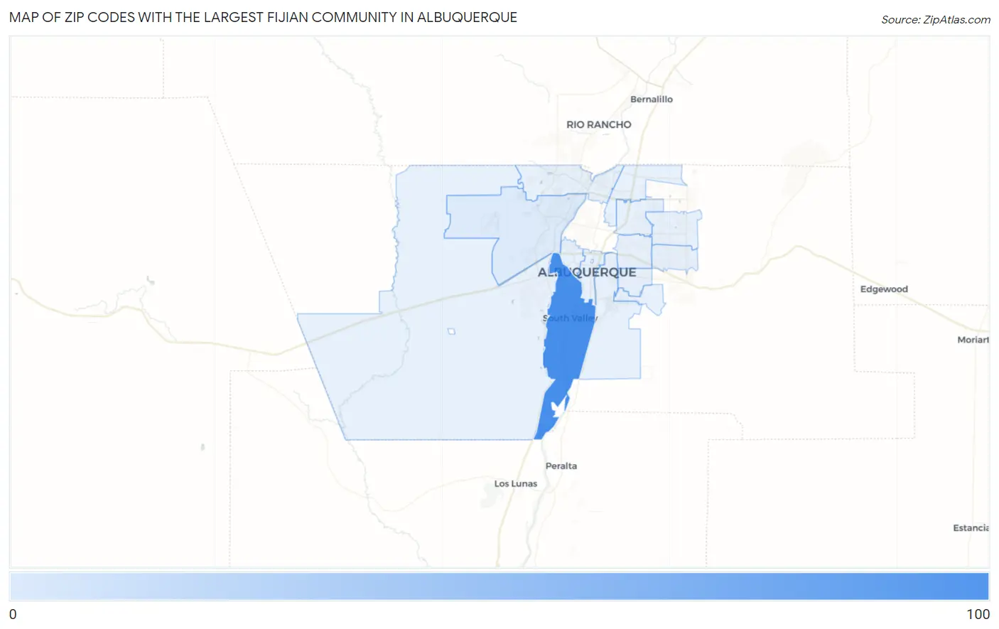 Zip Codes with the Largest Fijian Community in Albuquerque Map