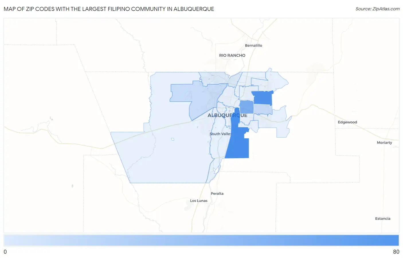 Zip Codes with the Largest Filipino Community in Albuquerque Map
